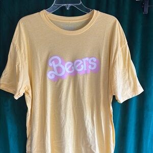 Yellow Graphic Tee with Pink Print